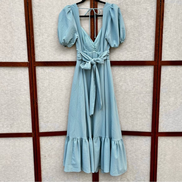 ASTR the Label Twist Back Tie Midi Light Blue Teal Romantic Dress - Medium - Picture 6 of 14